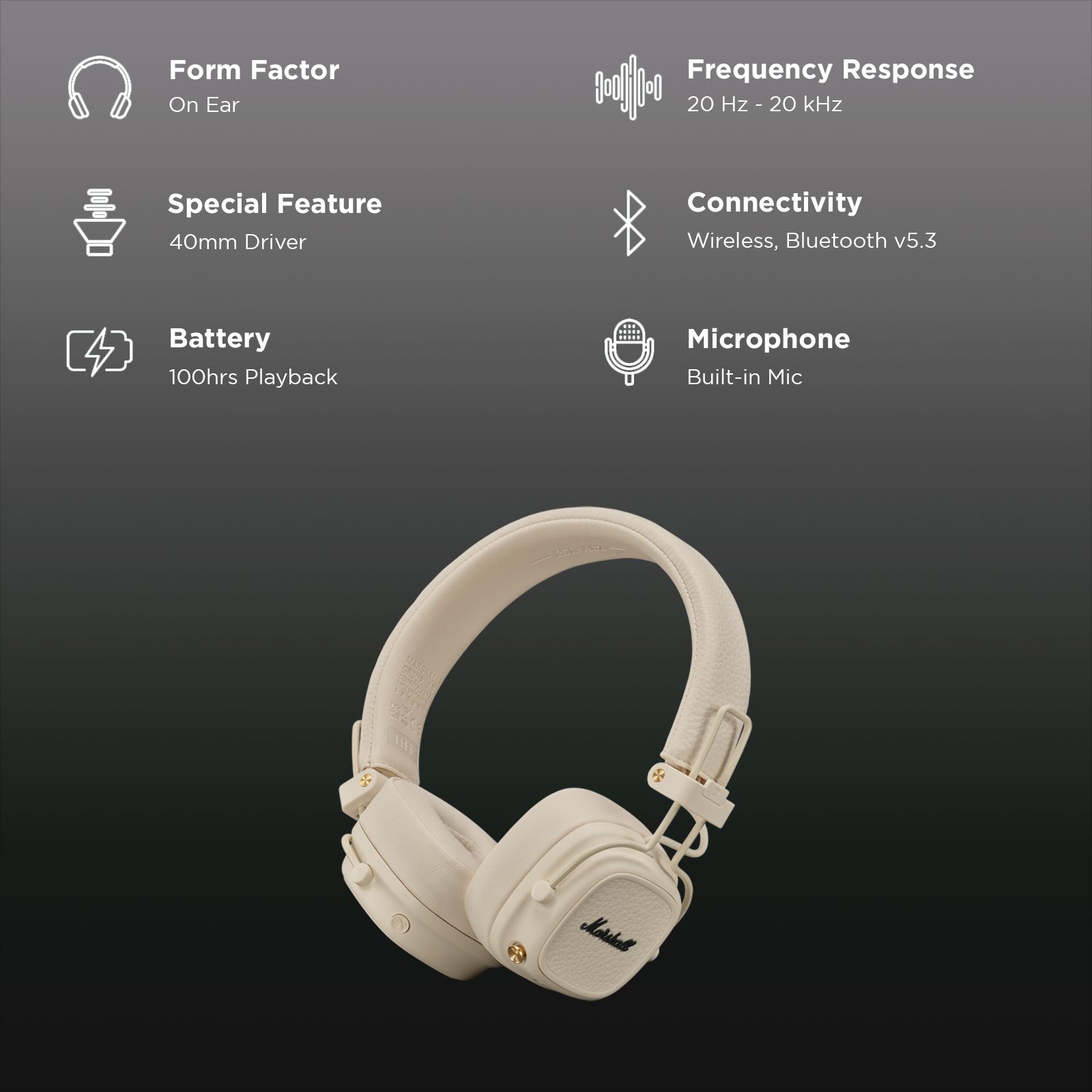 Buy Marshall Major V Bluetooth Headphone with Mic (Upto 100 Hours